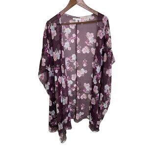 American Eagle Floral Kimono Cardigan Sheer Burgundy Purple XS
